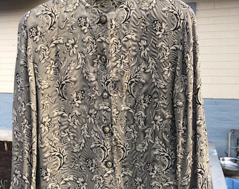 Vintage GIORGIO ARMANI Le Collezioni Jacquard Blouse Jacket Grey Floral, size 8