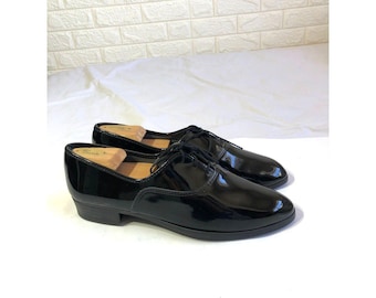 Vtg Pierre Cardin Patent Leather Tuxedo Shoes 9.5M Black USA Allen Edmonds Trees