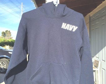 Vtg Soffe US Navy PT Hoodie made in USA - Reflective Front/Back Logo - Small