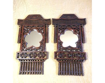 Para luster ściennych w stylu vintage z chińskiej pagody Turandot, rzeźbionych w drewnie w stylu chinoiserie, 23x13 cali
