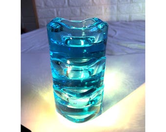 MCM Sklo Union Vladislav Urban Turquoise Glass Stackable Candle Holder Ashtray 3