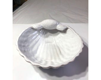 Vintage Portugal Terracotta Scallop Shell Serving Bowl Dish Coastal Centerpiece