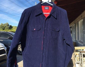 Vtg 70s/80s SEARS Quilt Lined Navy Corduroy Shirt Jacket - Tall L - 16-16.5