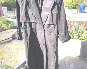 Vintage 80s Forecaster Black Double Breasted Trench Coat Size 6 + Belt