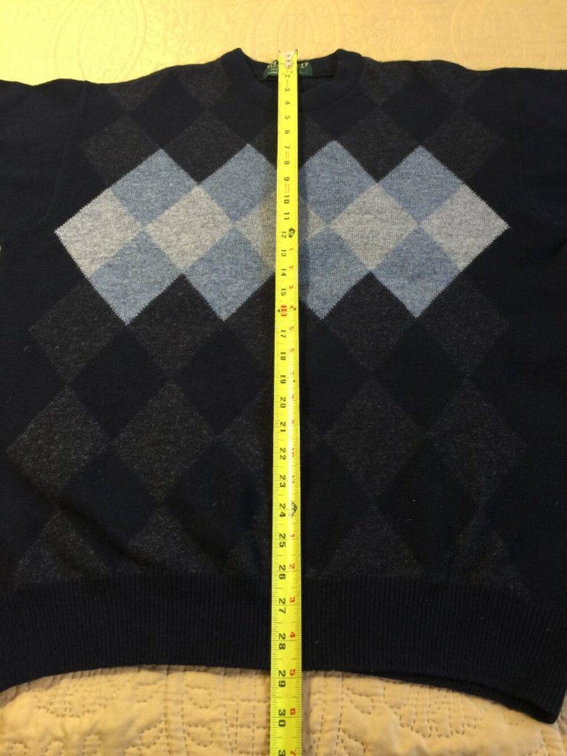 Sweter z wełny lyle & scott argyle z lat 90. z logo na rękawie, wyprodukowany w Nowej Zelandii, rozmiar L zdjęcie 7