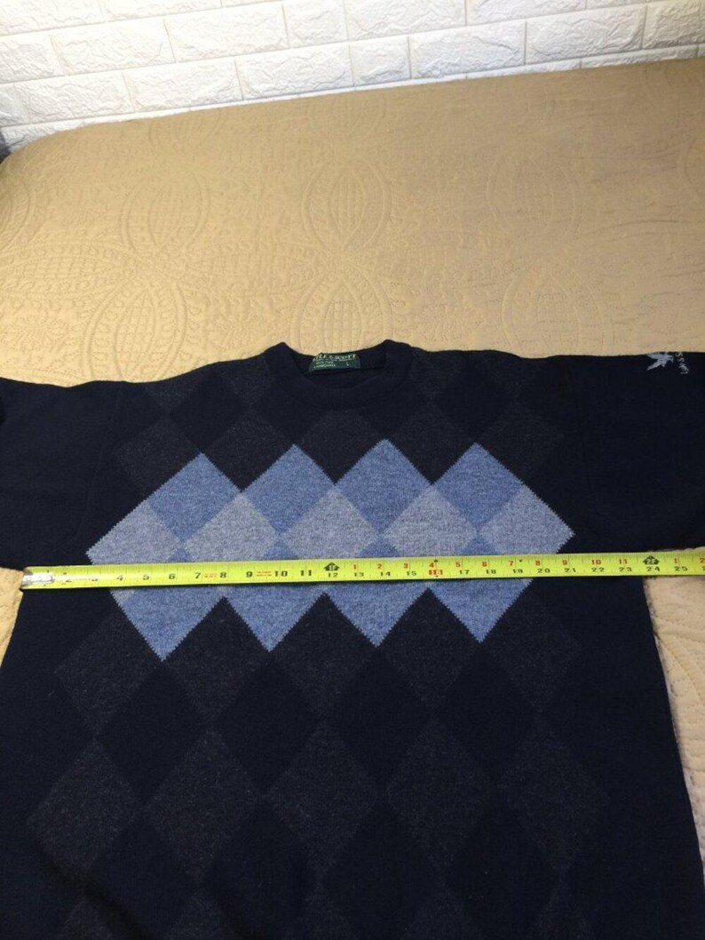 Sweter z wełny lyle & scott argyle z lat 90. z logo na rękawie, wyprodukowany w Nowej Zelandii, rozmiar L zdjęcie 8