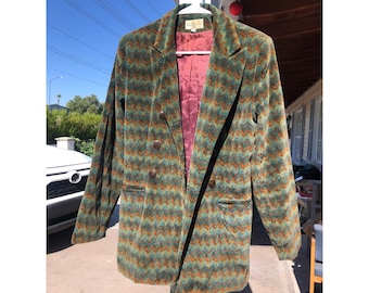 Vtg Sharagano Paris Chevron Blazer Jacket USA Cotton Velvet Colorful Retro Pop 6