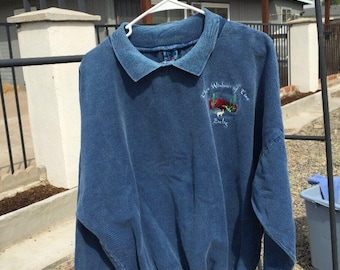 Vtg 90s WEK Windows of Time Desert Embroidery Collared Sweatshirt XL USA