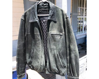 Vintage American Classics Leather Bomber Jacket Mens XL Black Distressed Flight