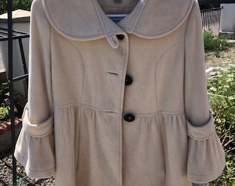 Vintage Preston & York Cream Wool Coat Oversized Collar Midi Trench Size 4 Minimalist