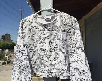 Vtg 1986 Moods by Krizia for The Limited Cat Face shirt met all-over print - jaren 80 Grail
