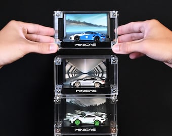 VISTA 64 Diecast Car Display Case – 1:64 Scale, Interchangeable Backgrounds (Aluminium Frame)