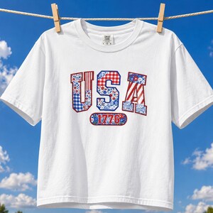 USA 1776 T-shirt, Patriotic Flag Patchwork Tee