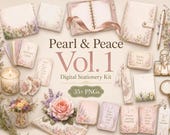 Pearl & Peace Vol. 1 Digital Stationery Kit. 35+ PNG Stickers. Floral Planner Stickers. Self Care Cards Vintage Journal PNGs