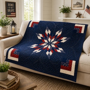 Liberty Burst Lone Star Quiltmönster – Patriotisk fjäderstjärna PDF (digital nedladdning)