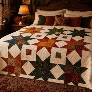 Forest Glory Scrappy Stars King Quilt Pattern (PDF Download)
