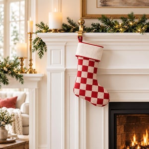 Christmas Stocking Sewing Pattern PDF, Red & Cream Check, Complete Guide and Printable Templates