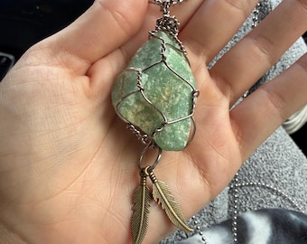 Raw Green Aventurine Wired Crystal Necklace