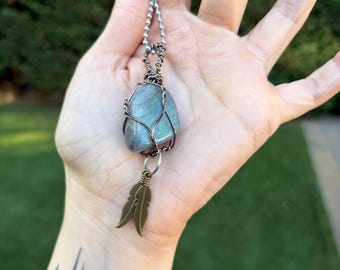 Labradorite Wired Crystal Necklace