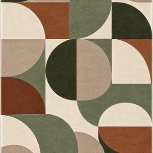 Mid Century Modern Geometric Half Circle Sculpted Area Rug (Bauhaus Style Sage Green Terracotta)