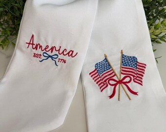 4th of July Wreath Sash | Patriotic Wreath Bow | America Est 1776 Decor