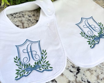 Personalized Embroidered Bib and Burp Cloth Set | Monogram Baby Gift
