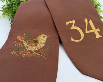 Personalized Fall Wreath Sash with Autumn Bird and House Number or Monogram