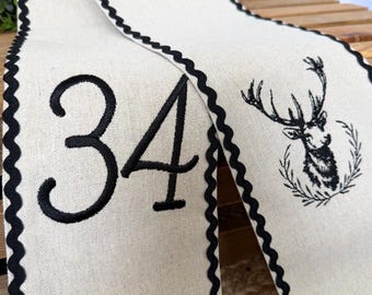 Personalized Burlap Wreath Sash with Stag and House Number or Monogram