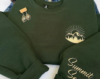 Summit Soul Embroidered Sweatshirt, Forest Green Alpine Crewneck, Mountain Lover Gift