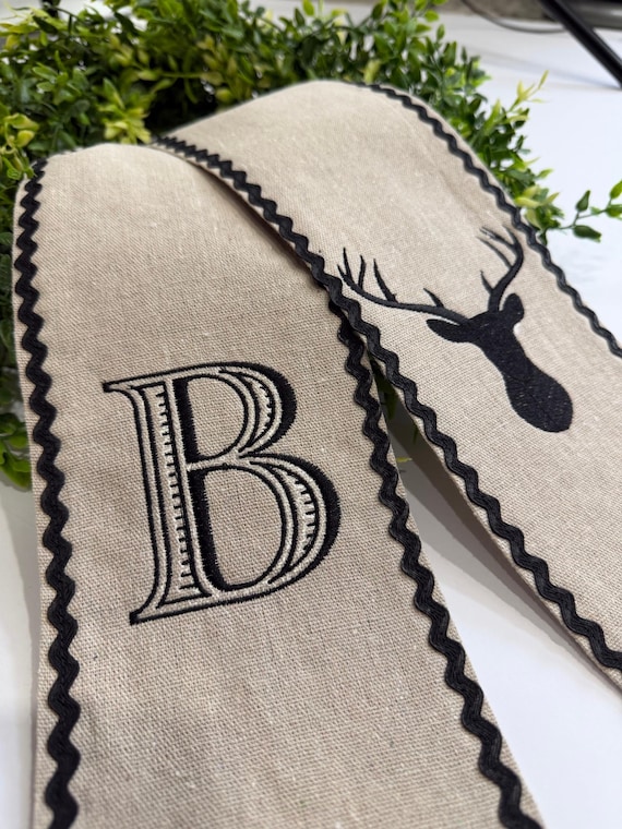 Personalized Burlap Wreath Sash | Rustic Farmhouse Deer Duck Fish Decor