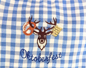 Embroidered Oktoberfest Gingham Tote Bag, Bavarian Festival Market Carryall