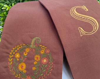 Embroidered Fall Pumpkin Wreath Sash, Folk Art Door Decor