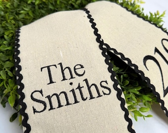 Personalized Burlap Wreath Sash, Custom Last Name House Number Decor