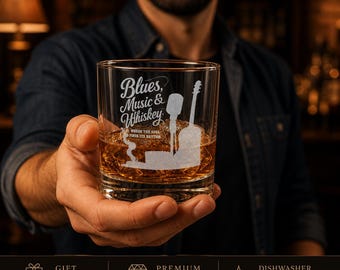 Bicchiere da whisky con tema blues, bicchiere da whisky inciso, regalo per uomo, regalo per amanti del bourbon, bicchiere per amanti della musica, regalo per la festa del papà, regalo per il bar