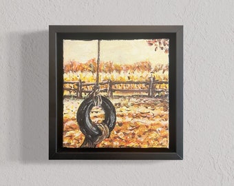 Fall on the Farm Landscape Wall Art - Original Acrylic Painting on 6 Inch Canvas - Framed Scenery Wall Art Farmhouse Decor