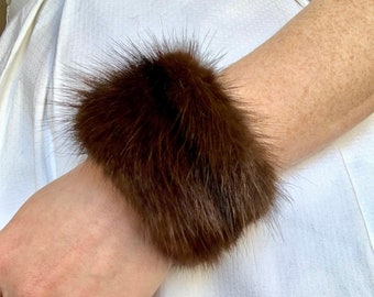 Natural Fur Bracelet With Adjustable Size - Real Reclaimed Fur With Stainless Steel Clasp Closure