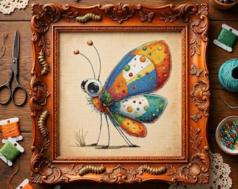 Color Splash Butterfly Cross Stitch Pattern – Whimsical Fantasy Butterfly Embroidery PDF