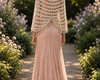 Crochet Capelet Pattern PDF, Lace Poncho Shawl Tutorial, Bridal Bolero Wrap Pattern, Mandarin Collar Cape, Women's Crochet Top XS-4XL