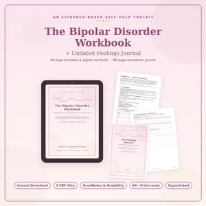 Pode incluir: Um kit de ferramentas digital com The Bipolar Disorder Workbook e um diário sem data My Feelings Journal. O conjunto inclui um manual de 88 páginas para impressão e digital, um diário complementar de 86 páginas e arquivos em formato PDF.