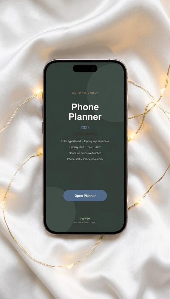 ADHD Digital Planner 2027 Sunday Start | Sage Slate Hyperlinked PDF | Phone Friendly Mobile Split Screen | GoodNotes iPad iPhone Android