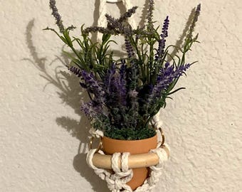 Mini Macrame Plant Holder with Faux Flowers