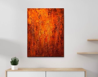 Orange Abstract Painting on canvas for living room Texture orange Rust Painting orange rust wall art home decor  - CUSTOM ART