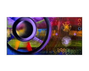 Abstract Canvas Painting: Colorful Geometric Wall Art, Purple Living Room Decor