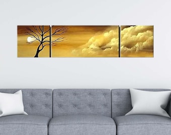 original Abstract landscape oil Painting on canvas large tree wall art yellow modern home décor  CUSTOM ART