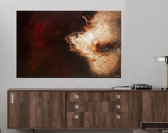 Large Red Abstract Painting: Modern Acrylic Canvas Art (47x35)