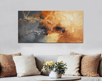 yellow grey abstract painting canvas art, handmade modern galaxy painting, space art for living room READY TO SHIP