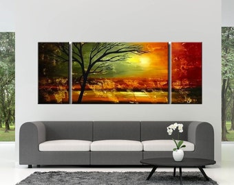 original modern abstract landscape art on canvas, autumn color tree painting, living room wall art decor CUSTOM ART