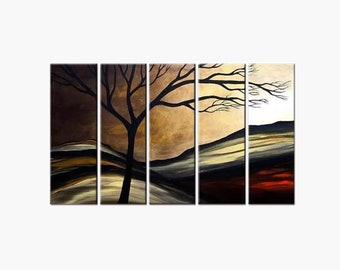 big neutral modern landscape tree painting on canvas, original contemporary art decor for living room CUSTOM ART