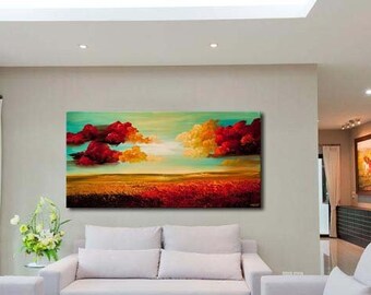 original landscape painting colorful nature wall art on canvas clouds art living room home decor  CUSTOM ART