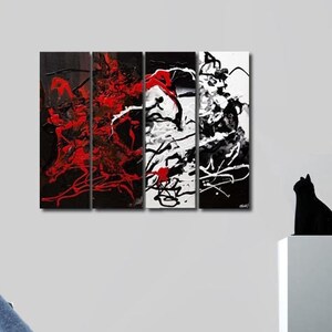 original black white red abstract Painting, textured modern wall art on Canvas by Osnat - MADE-TO-ORDER